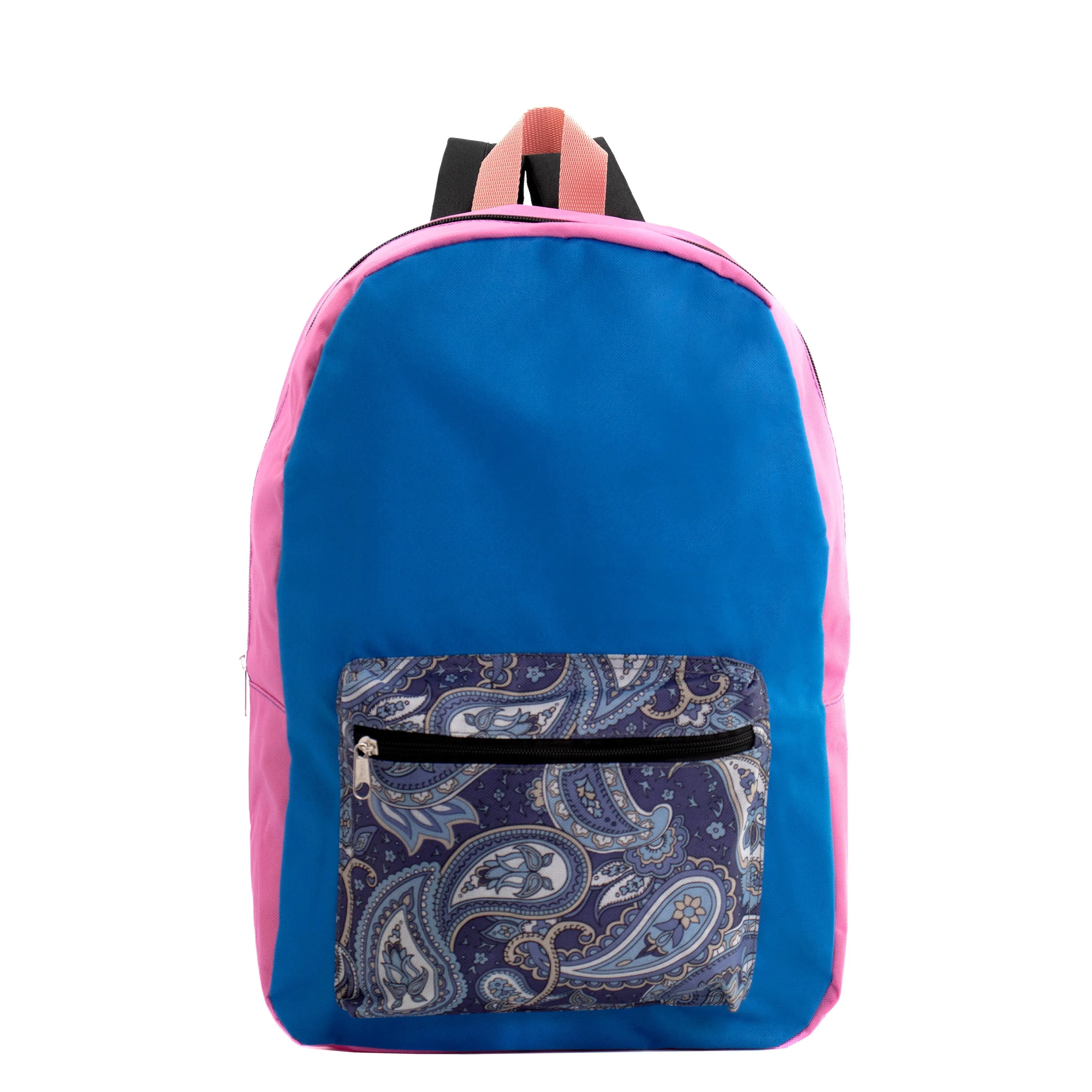 17" Kids Basic Wholesale Backpack in Randomly Assorted Solid Colors with Prints - Bulk Case of 24
