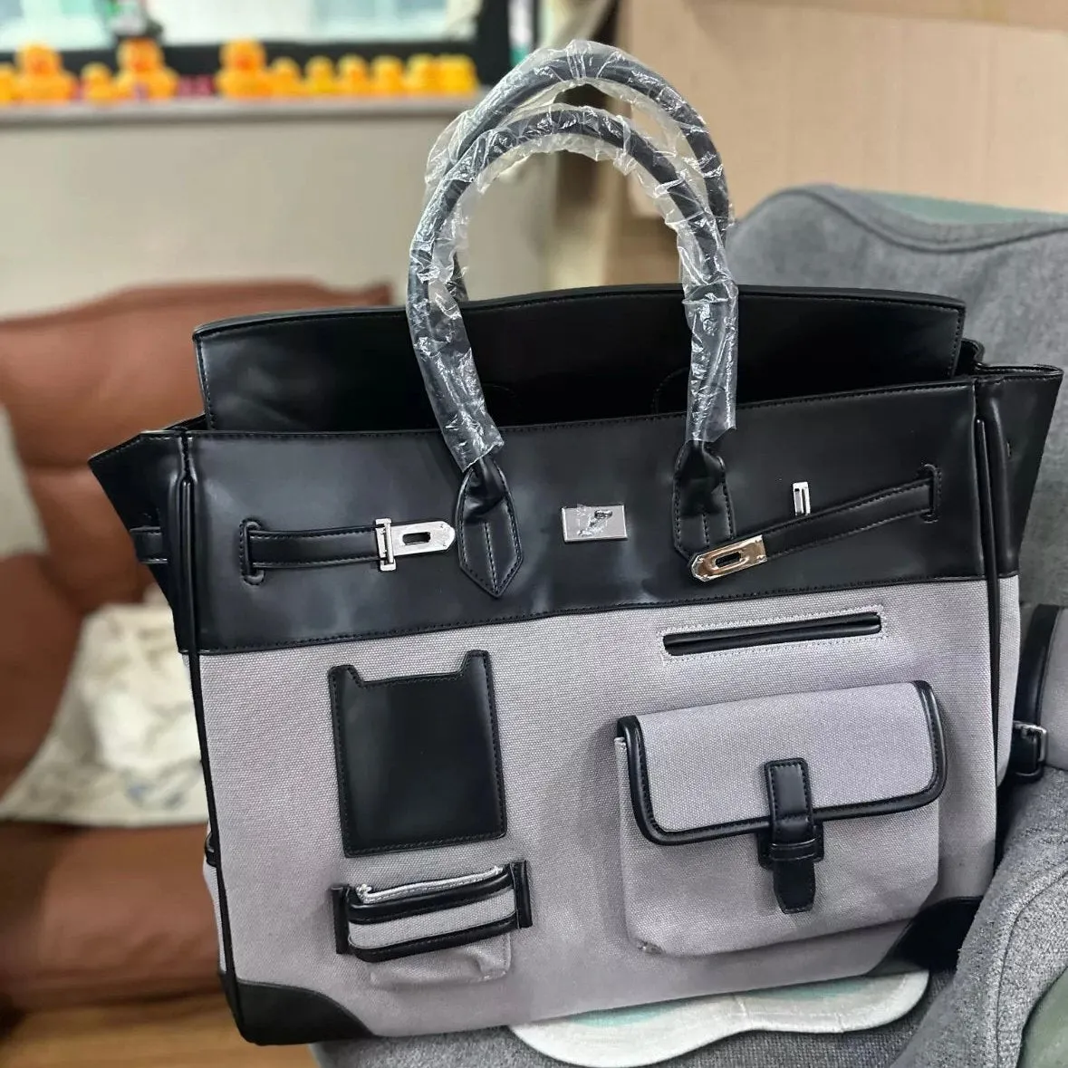 46cm Men's Birkin Canvas Bag - Army Green