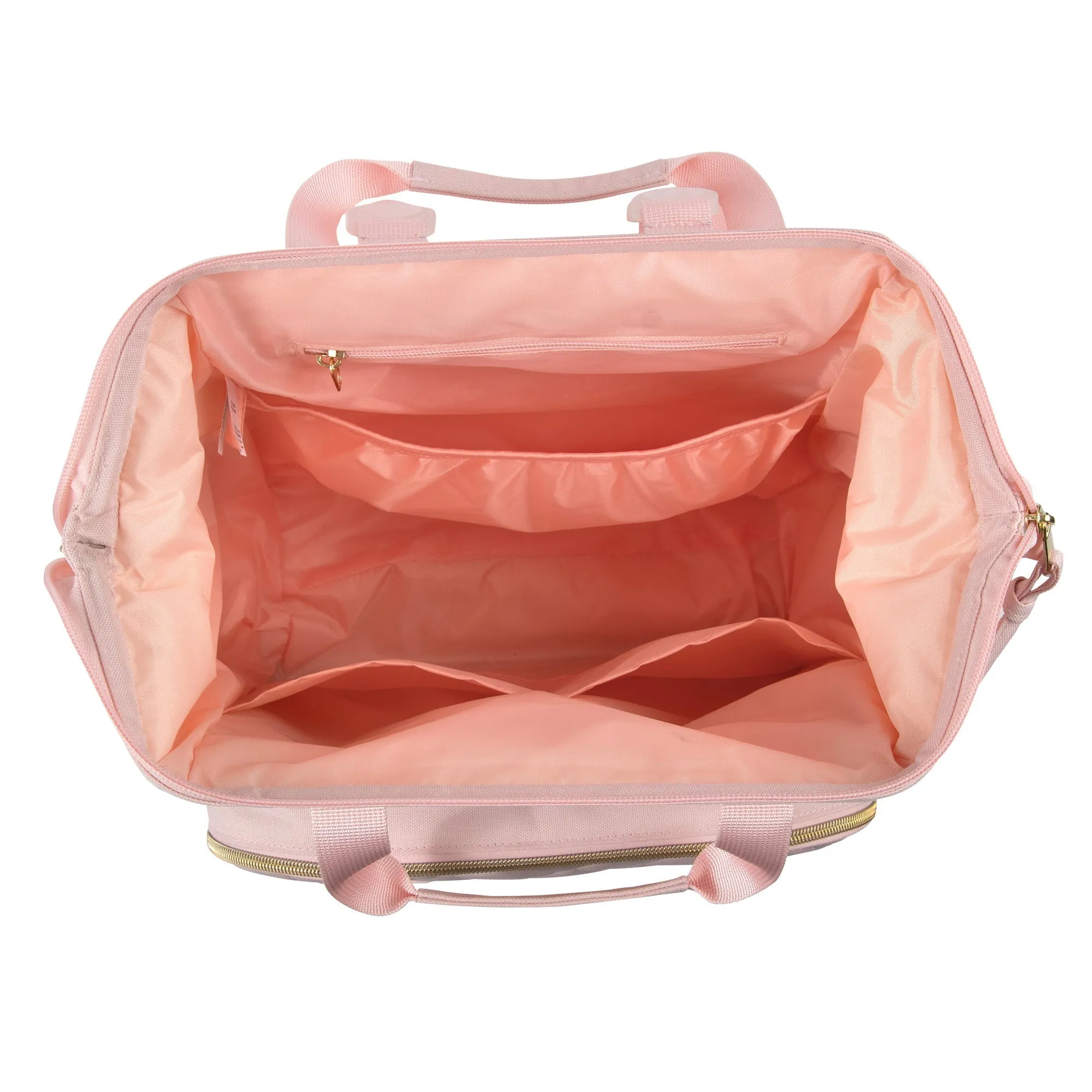 Baby Essentials Wide Opening Diaper Bag Backpack With Changing Pad And Stroller Straps - Pink