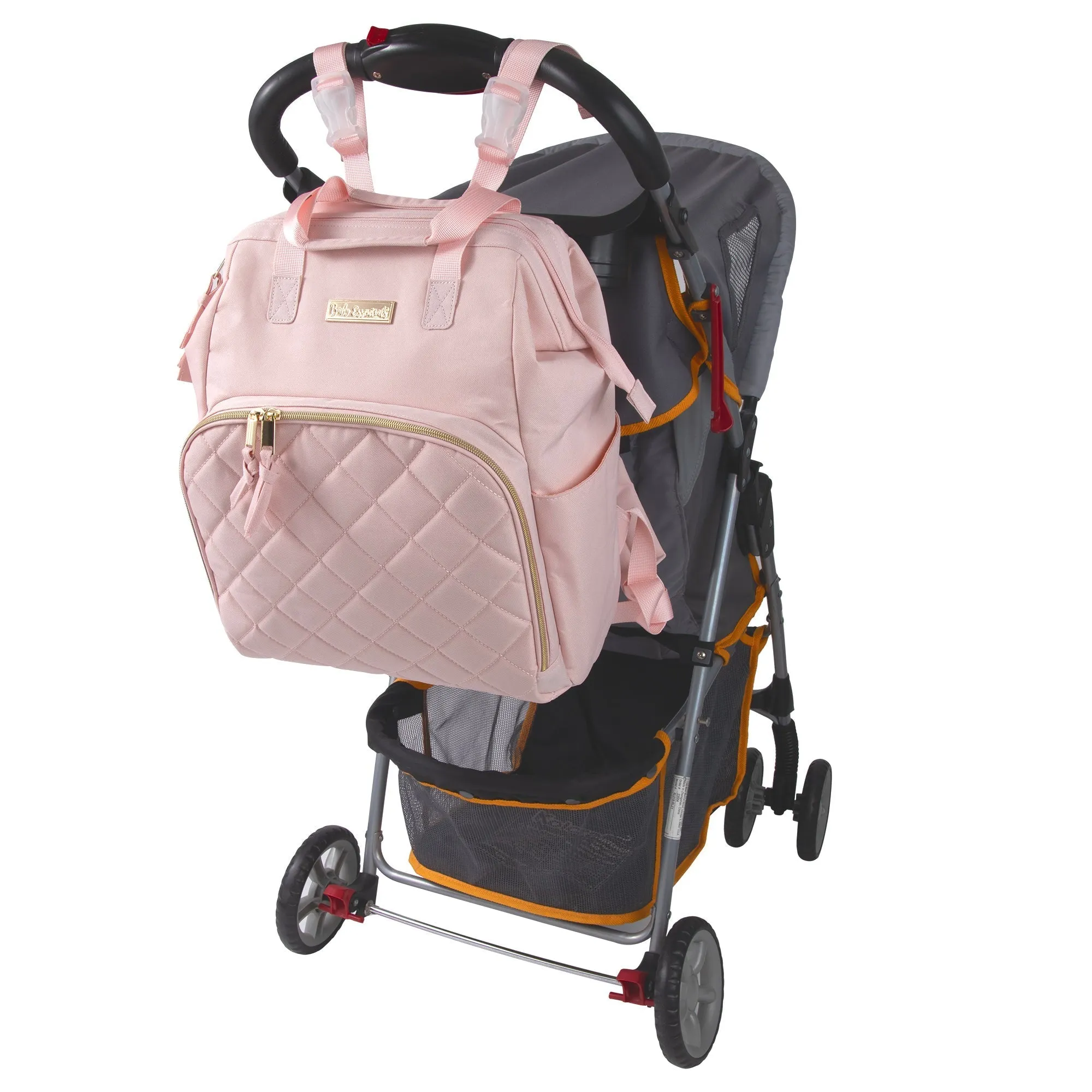 Baby Essentials Wide Opening Diaper Bag Backpack With Changing Pad And Stroller Straps - Pink