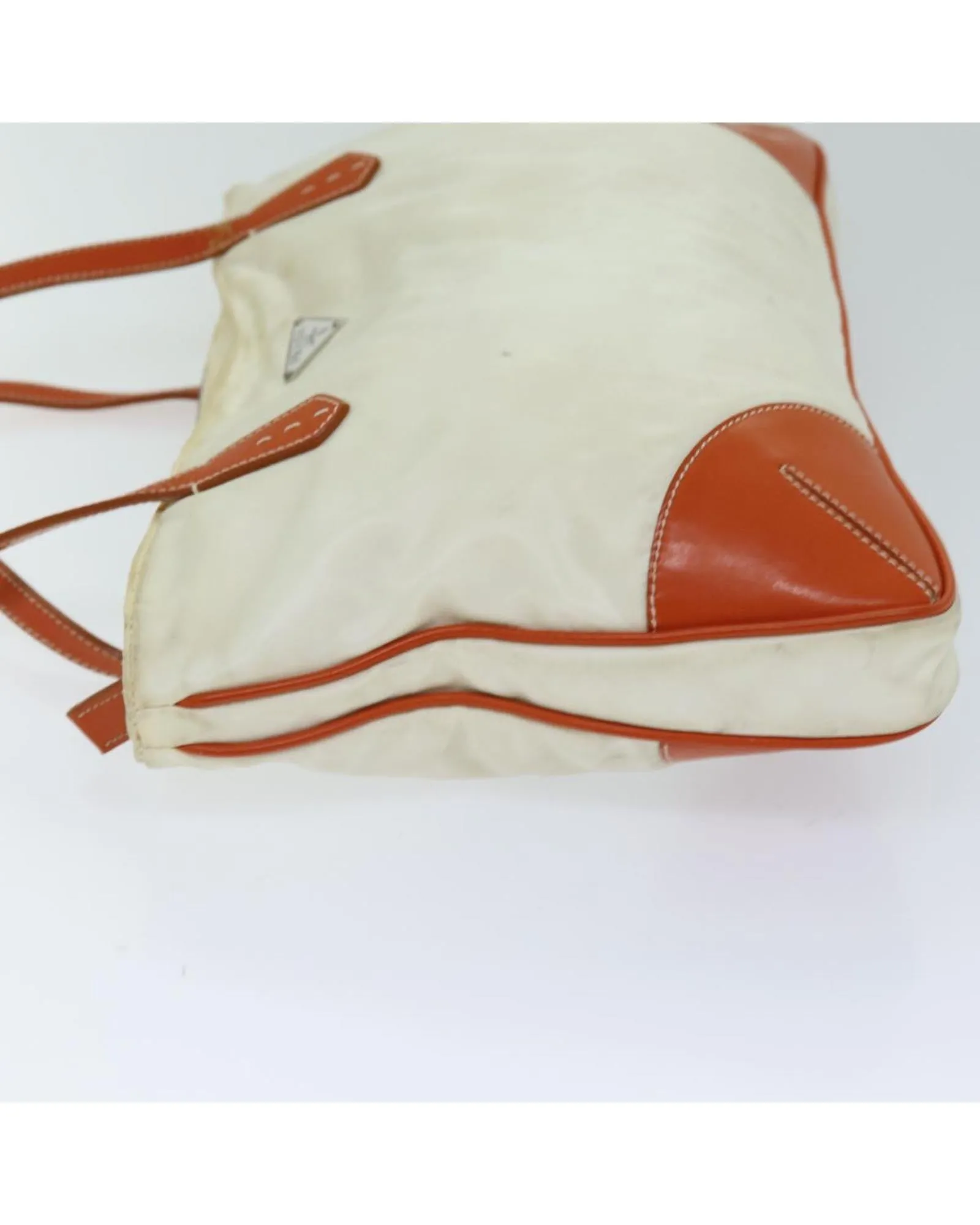 Beige and Orange Nylon Tote Bag with Handles - Italian-made