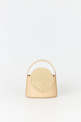 BEIGE Mini Leather Handle Bag with Passementerie Details