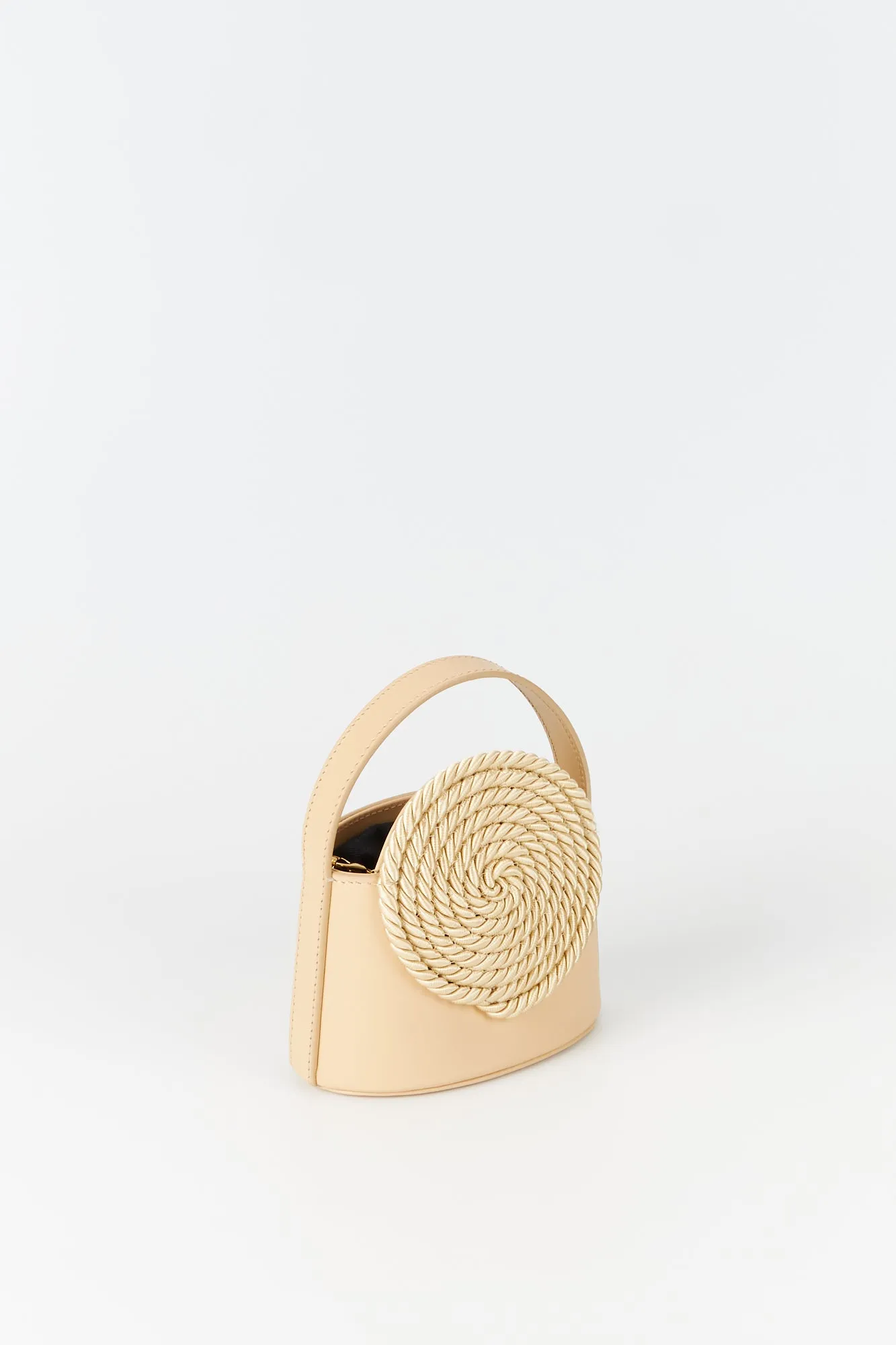 BEIGE Mini Leather Handle Bag with Passementerie Details