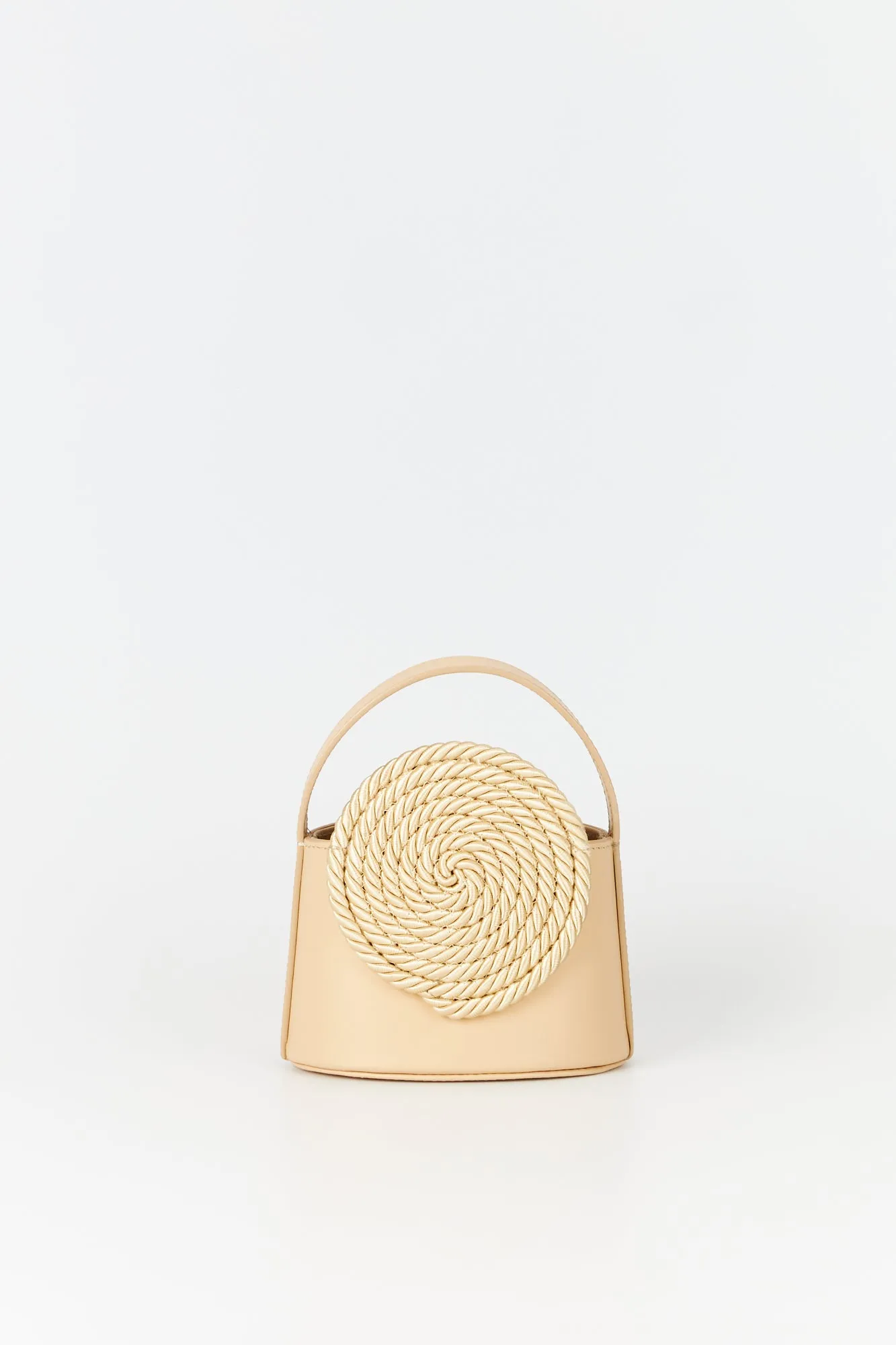 BEIGE Mini Leather Handle Bag with Passementerie Details