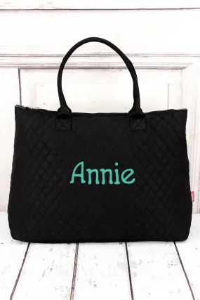 Black Quilted Large Shoulder Tote