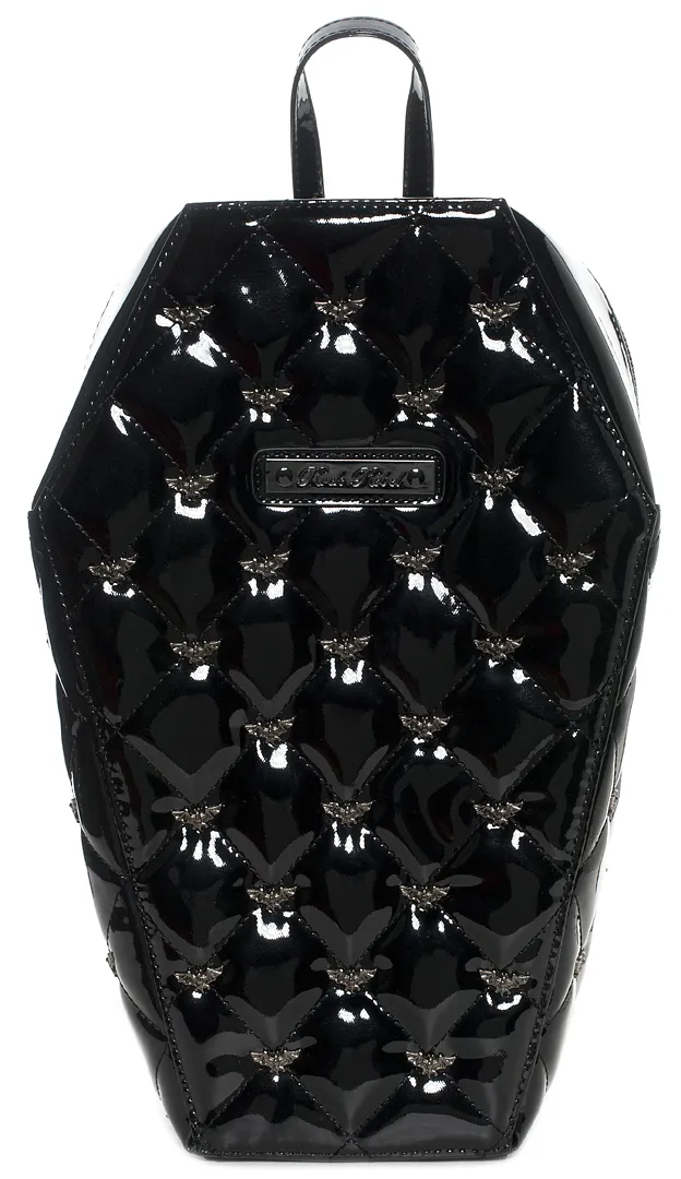 Black Vinyl "Mina" Bat Quilted Coffin Backpack