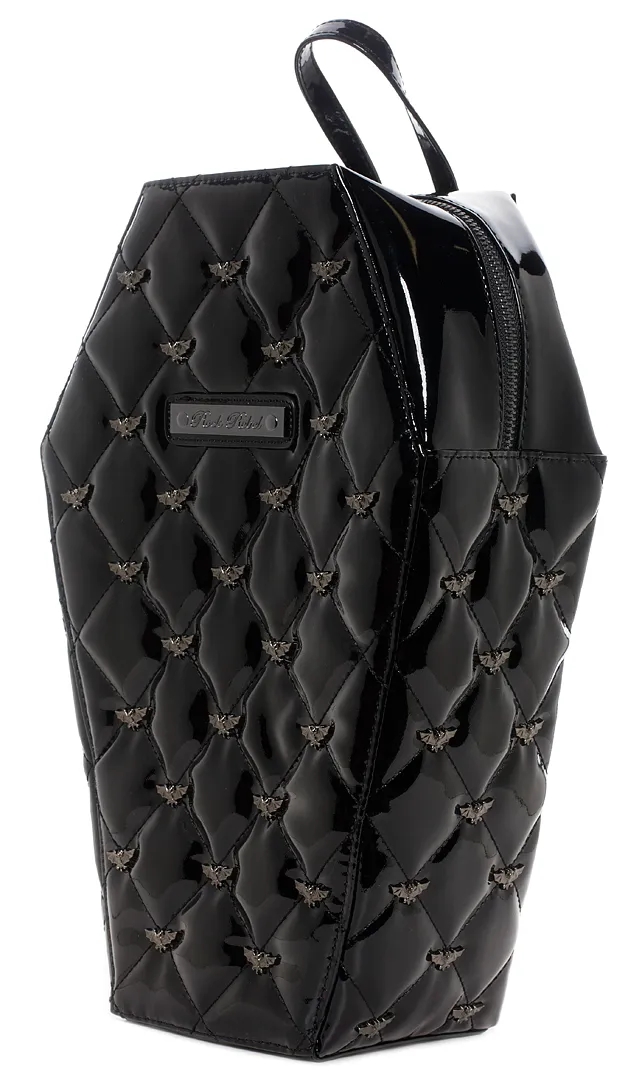 Black Vinyl "Mina" Bat Quilted Coffin Backpack