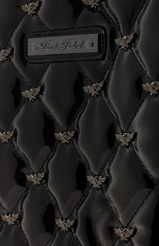 Black Vinyl "Mina" Bat Quilted Coffin Backpack