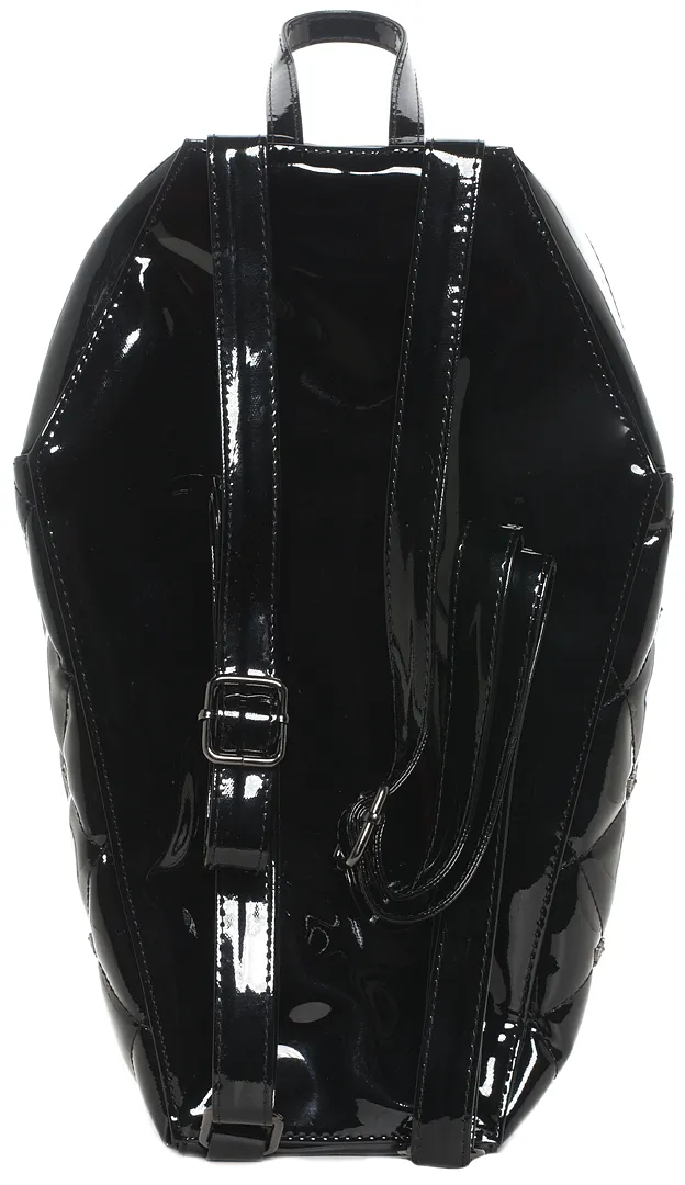 Black Vinyl "Mina" Bat Quilted Coffin Backpack