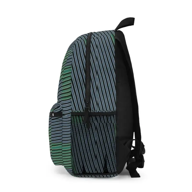 Blue Green Striped Backpack with Roomy Durability