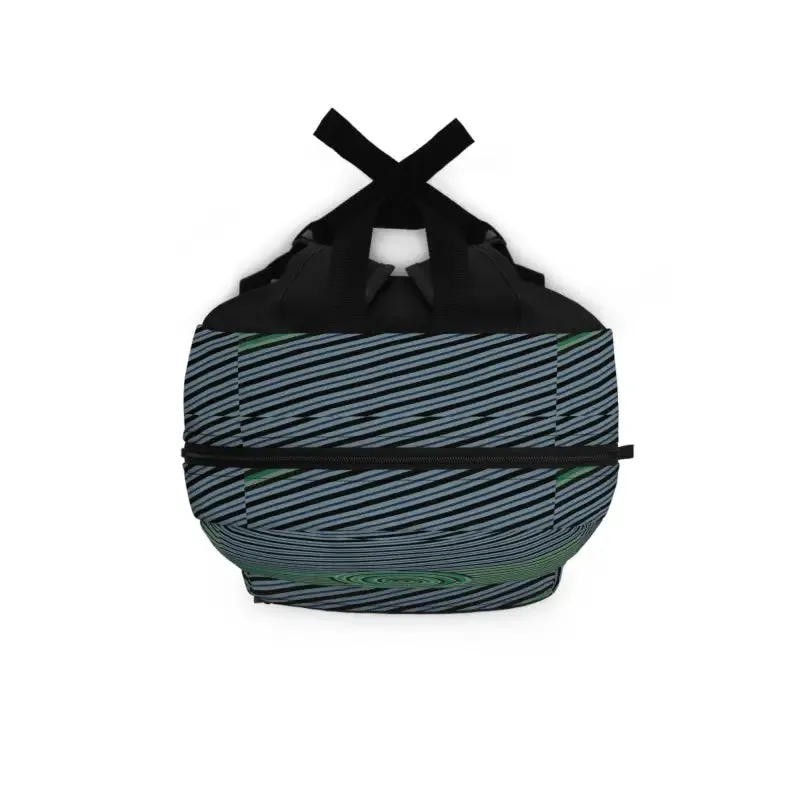 Blue Green Striped Backpack with Roomy Durability
