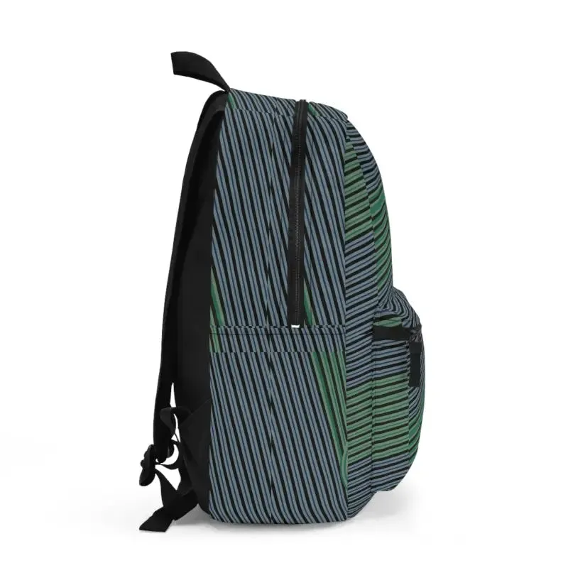 Blue Green Striped Backpack with Roomy Durability
