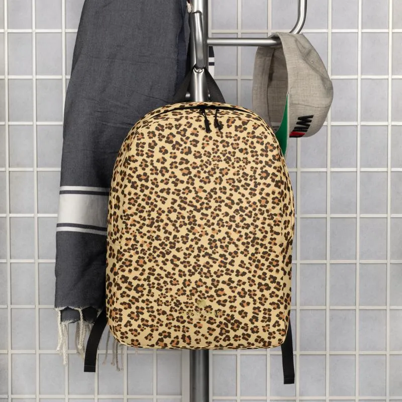 Brown Leopard Backpack, Animal Print Minimalist Backpack Travel Luggage - Made in EU