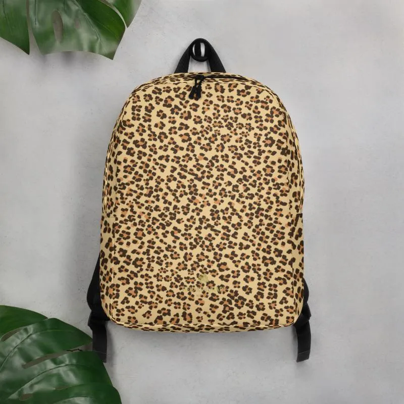 Brown Leopard Backpack, Animal Print Minimalist Backpack Travel Luggage - Made in EU