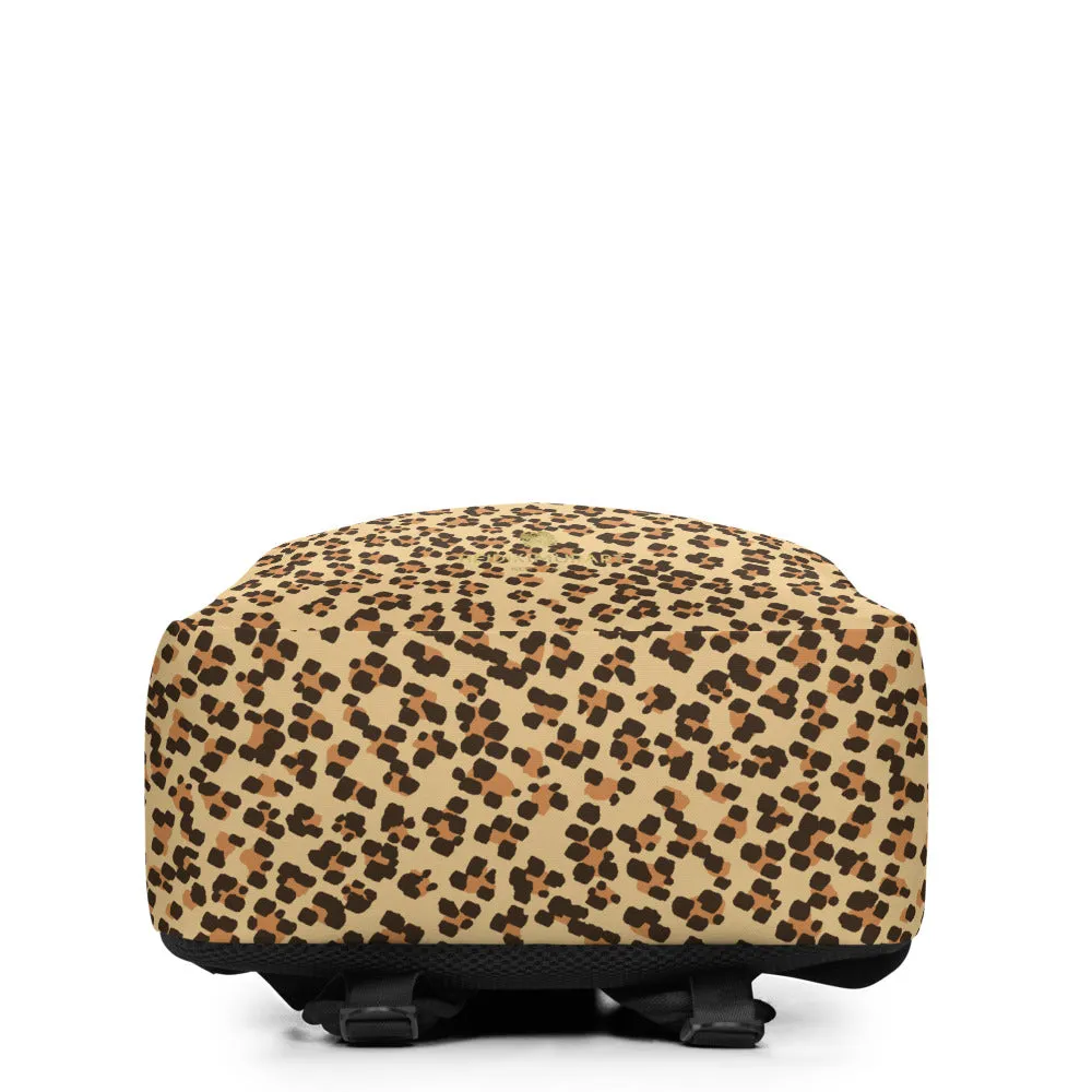 Brown Leopard Backpack, Animal Print Minimalist Backpack Travel Luggage - Made in EU