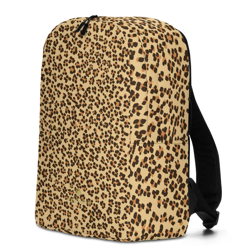 Brown Leopard Backpack, Animal Print Minimalist Backpack Travel Luggage - Made in EU