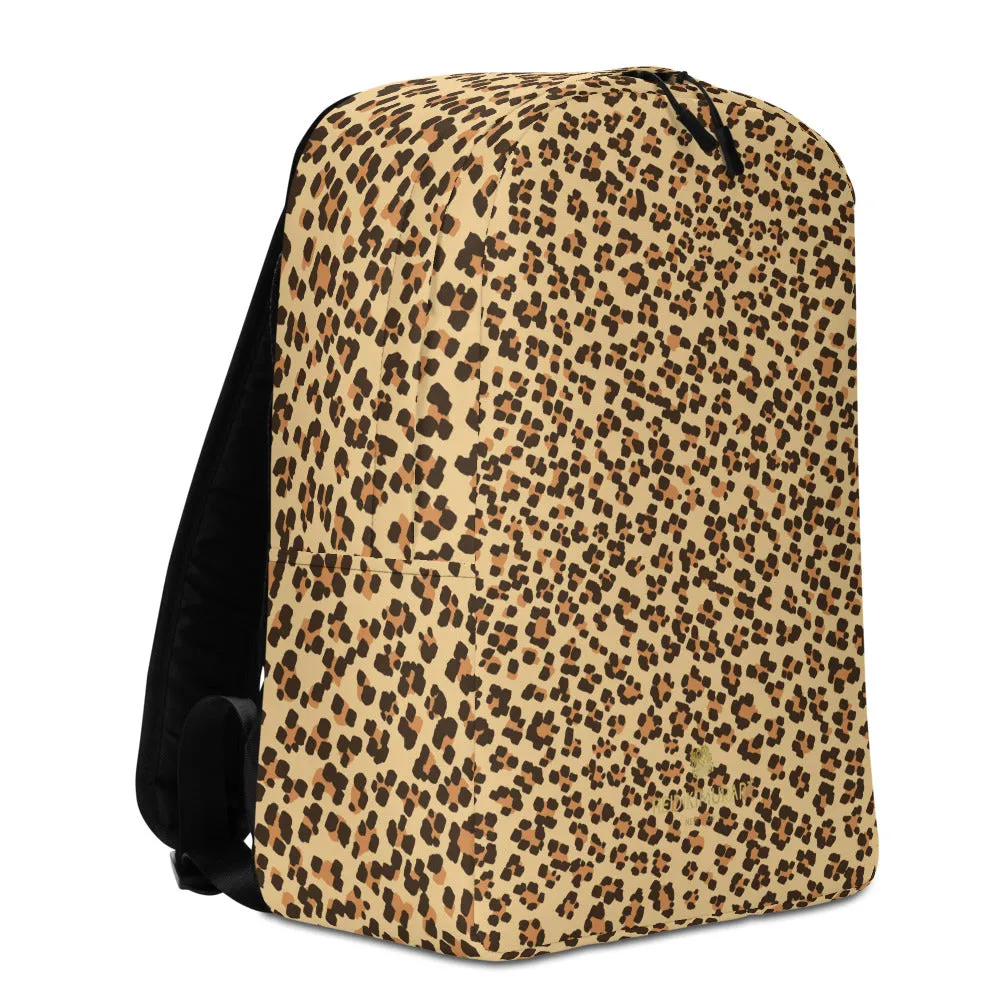 Brown Leopard Backpack, Animal Print Minimalist Backpack Travel Luggage - Made in EU