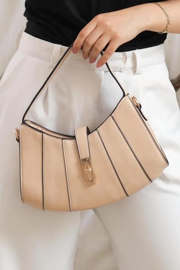 Buckle Strapy Cross Bags - Beige