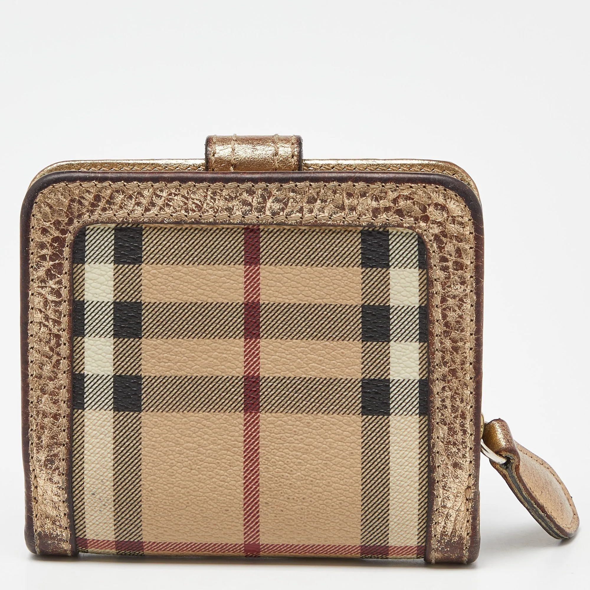 BURBERRY Beige/Gold Nova Check PVC and Leather Compact Wallet