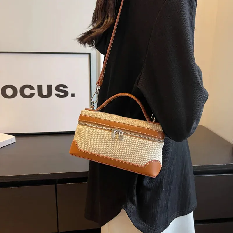 Canvas Patchwork Fashion Crossbody Bags Portable Bucket Box Handbag