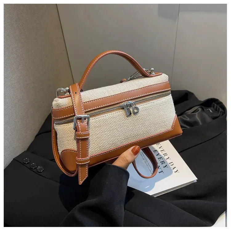 Canvas Patchwork Fashion Crossbody Bags Portable Bucket Box Handbag