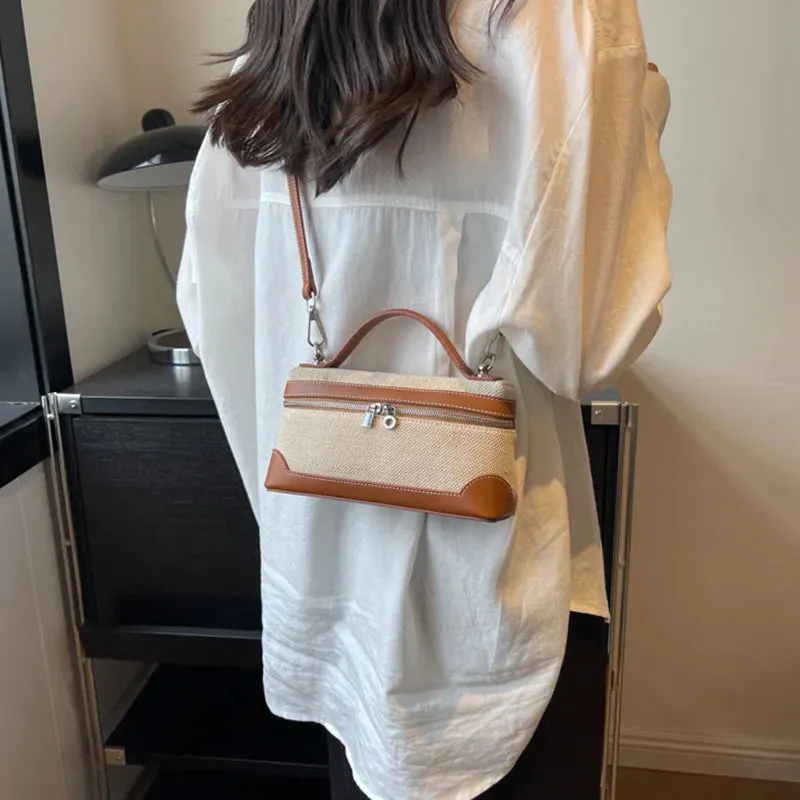 Canvas Patchwork Fashion Crossbody Bags Portable Bucket Box Handbag