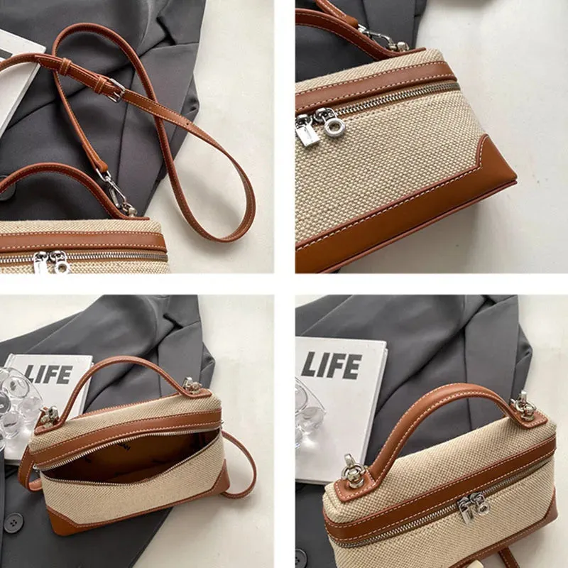 Canvas Patchwork Fashion Crossbody Bags Portable Bucket Box Handbag