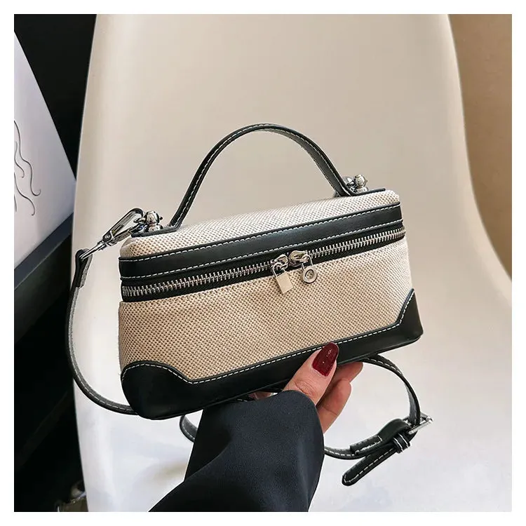 Canvas Patchwork Fashion Crossbody Bags Portable Bucket Box Handbag