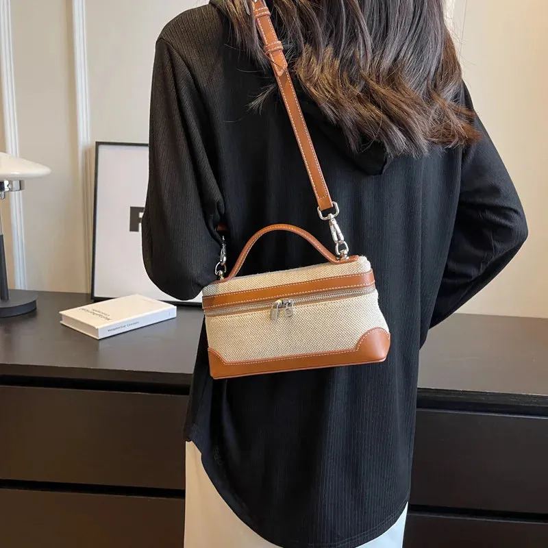 Canvas Patchwork Fashion Crossbody Bags Portable Bucket Box Handbag