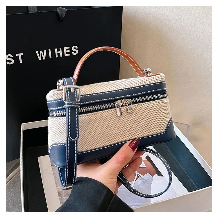 Canvas Patchwork Fashion Crossbody Bags Portable Bucket Box Handbag