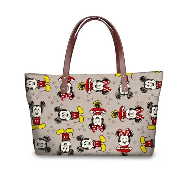 Cartoon Large Tote Shoulder Bag, Mouse Design