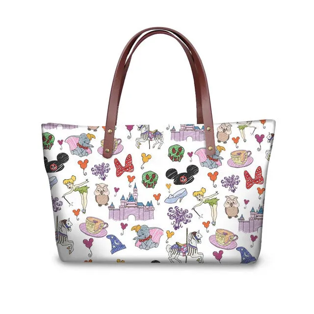 Cartoon Large Tote Shoulder Bag, Mouse Design