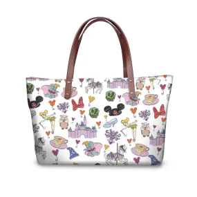 Cartoon Large Tote Shoulder Bag, Mouse Design