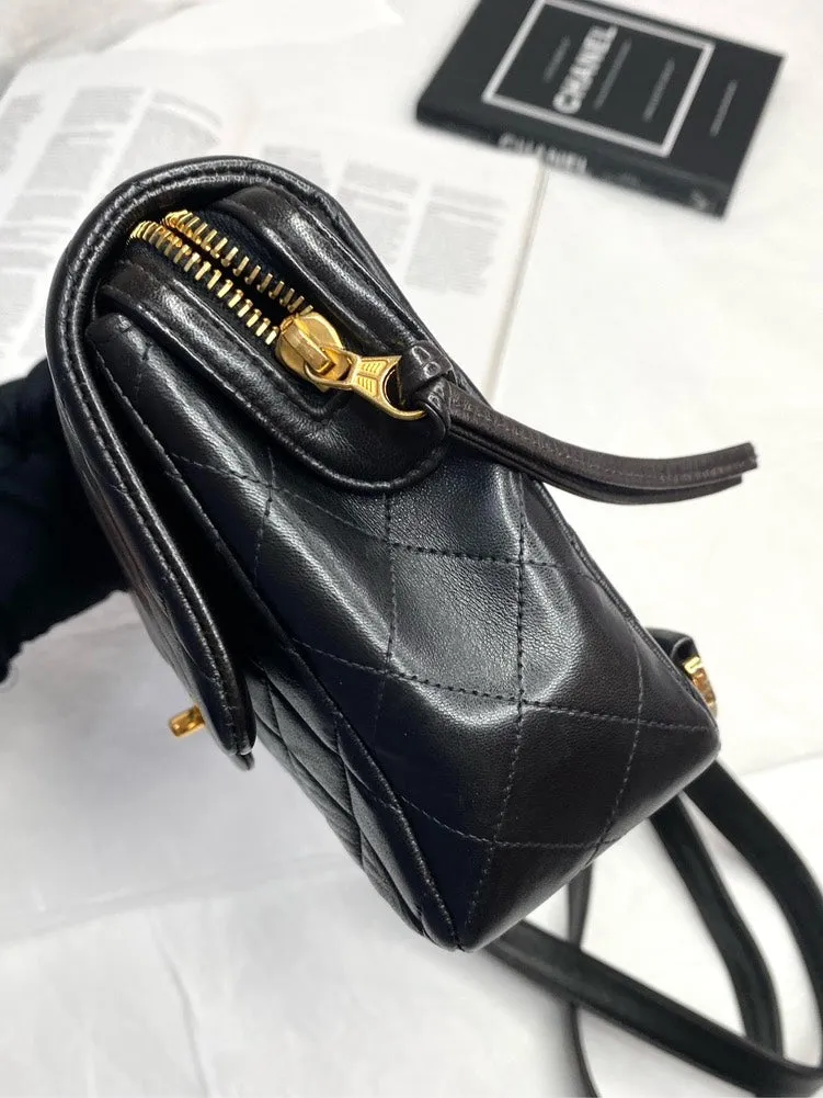 Chanel Vintage CF Black Leather Backpack Shoulder Bag
