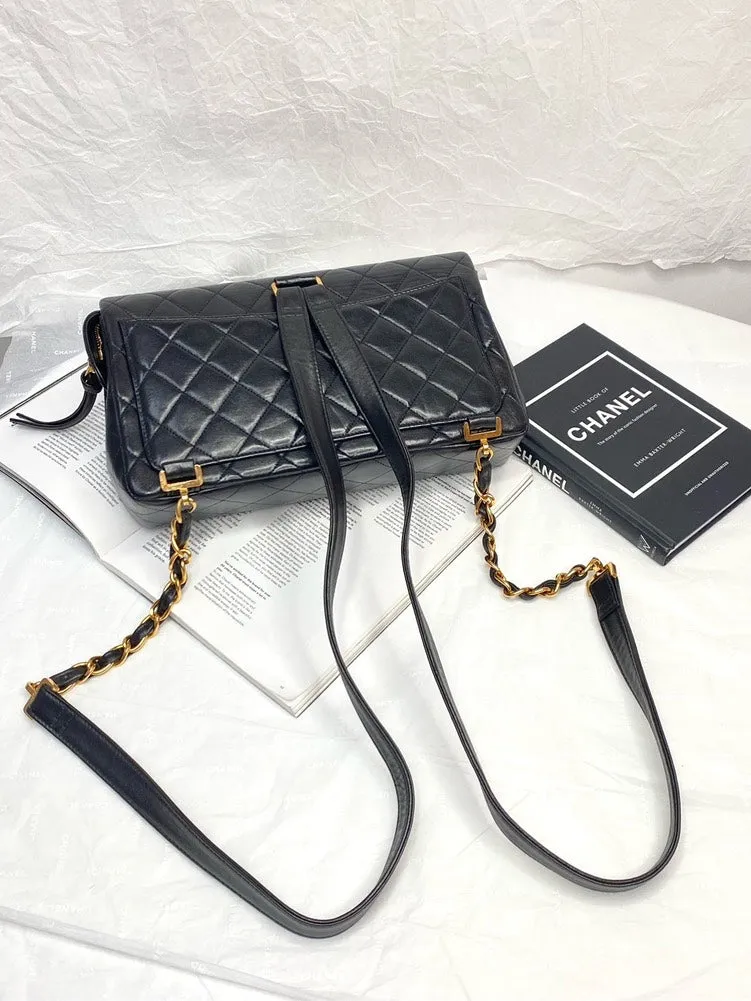 Chanel Vintage CF Black Leather Backpack Shoulder Bag