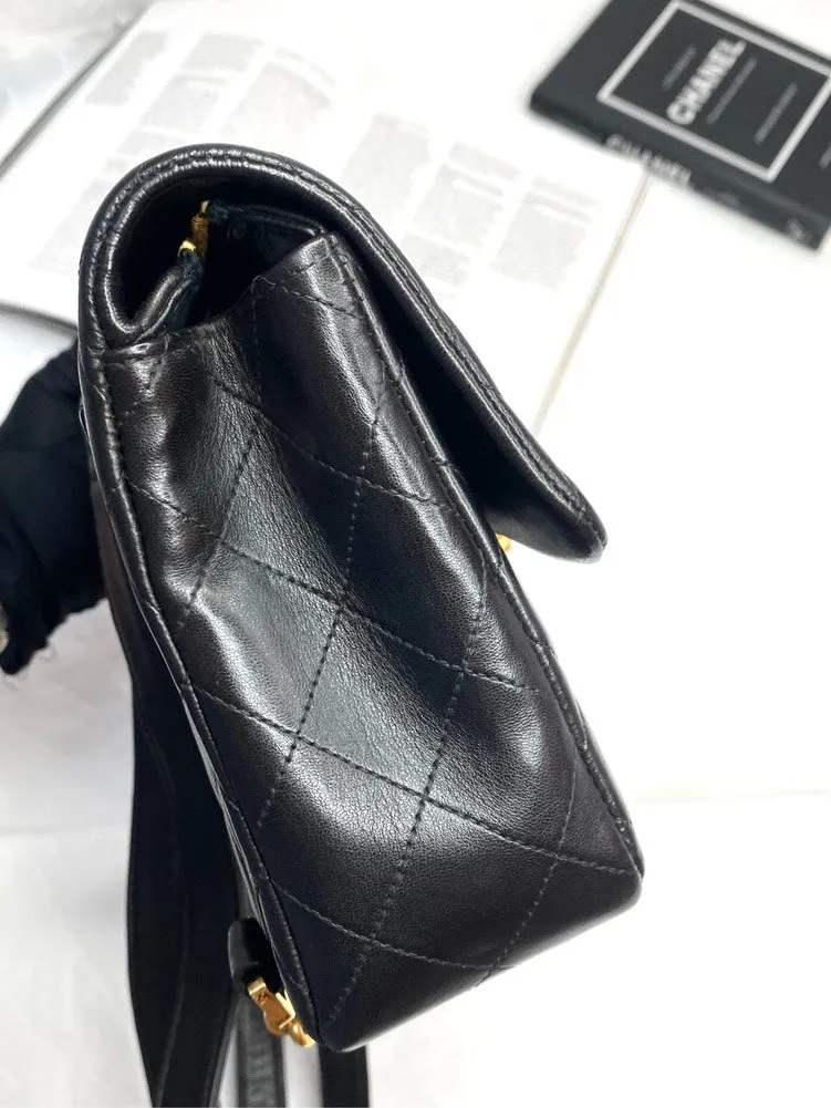 Chanel Vintage CF Black Leather Backpack Shoulder Bag