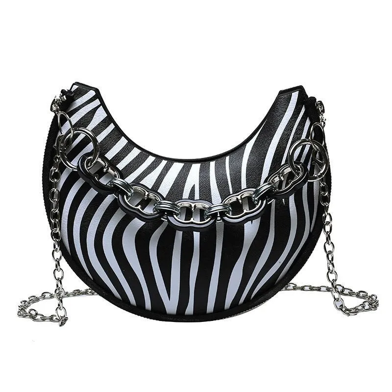 Christmas Gift 2021 New Creative Women's Leopard Chest Bag Shoulder Bag Handbag Purse Women Half Moon Serpentine Zebra Pattern Underarm Bag