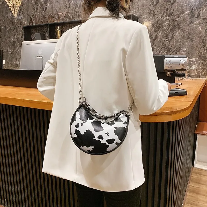 Christmas Gift 2021 New Creative Women's Leopard Chest Bag Shoulder Bag Handbag Purse Women Half Moon Serpentine Zebra Pattern Underarm Bag