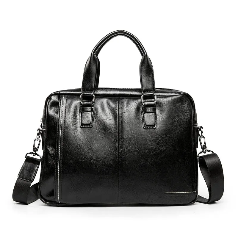 Christmas Gift Burminsa Business Men Briefcase 14inch Laptop Bags High Quality PU Leather Office Work Shoulder Bags Black Computer Bags 2021
