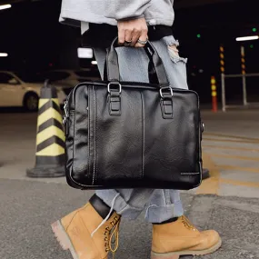 Christmas Gift Burminsa Business Men Briefcase 14inch Laptop Bags High Quality PU Leather Office Work Shoulder Bags Black Computer Bags 2021