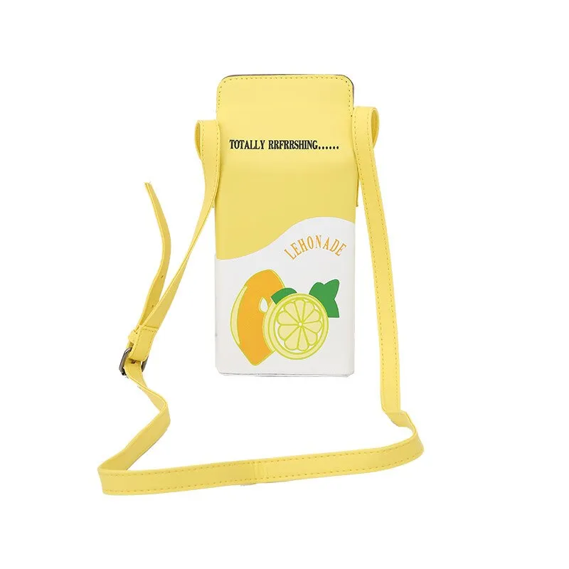 Christmas Gift Cute Milk Box Women Shoulder Bag Harajuku Strawberry Drink Crossbody Bags for Women Lemon Cartoon Printed Funny Purse 2021 Flap