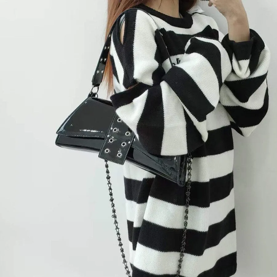 Christmas Gift Fashion Gothic Shoulder Bags Hollow Out Strap for Women Moto Ladies Baguette Bag Designer Female Purses and Handbag Gift Y2K