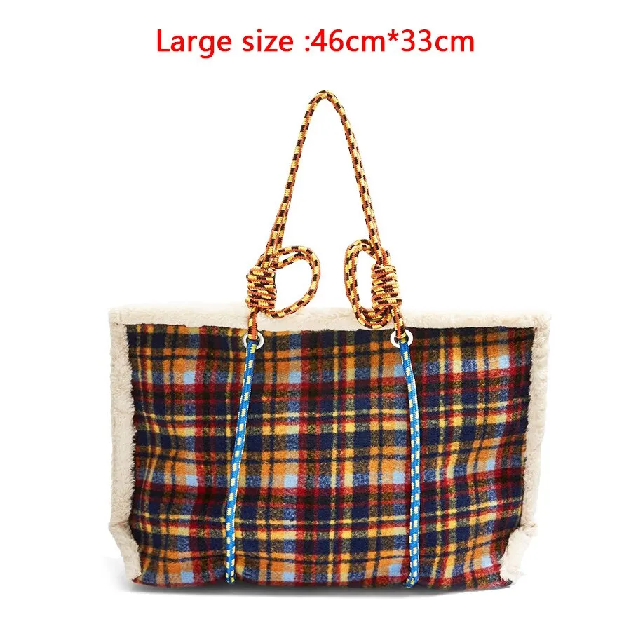 Christmas Gift Faux Woolen Plaid Large Shoulder Bags for Women Designer Winter Ladies Shopper Bag Big Fashion Female Tote Handbag Furry