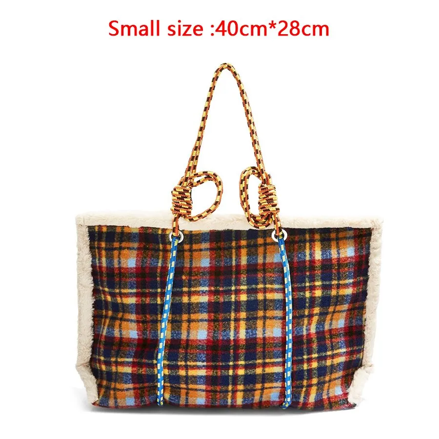 Christmas Gift Faux Woolen Plaid Large Shoulder Bags for Women Designer Winter Ladies Shopper Bag Big Fashion Female Tote Handbag Furry