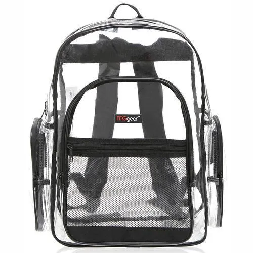 Clear Transparent PVC School Backpack with Black Trim