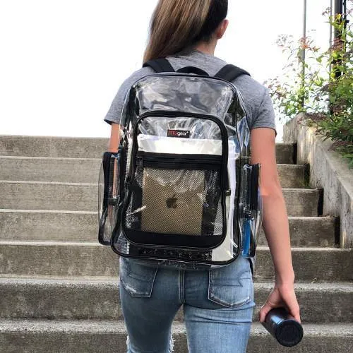 Clear Transparent PVC School Backpack with Black Trim