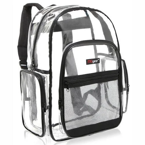 Clear Transparent PVC School Backpack with Black Trim