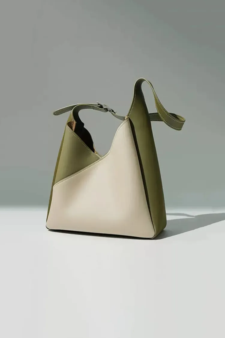 Color Block Leather Shoulder Hobo bag
