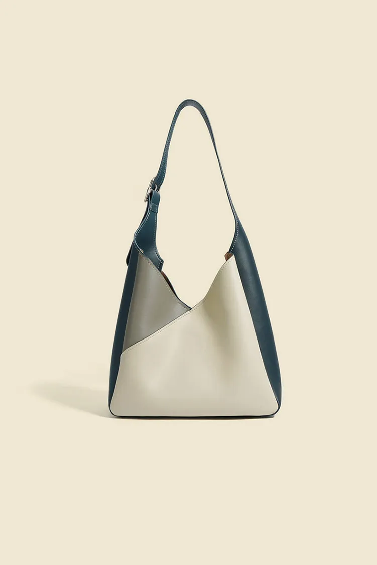 Color Block Leather Shoulder Hobo bag