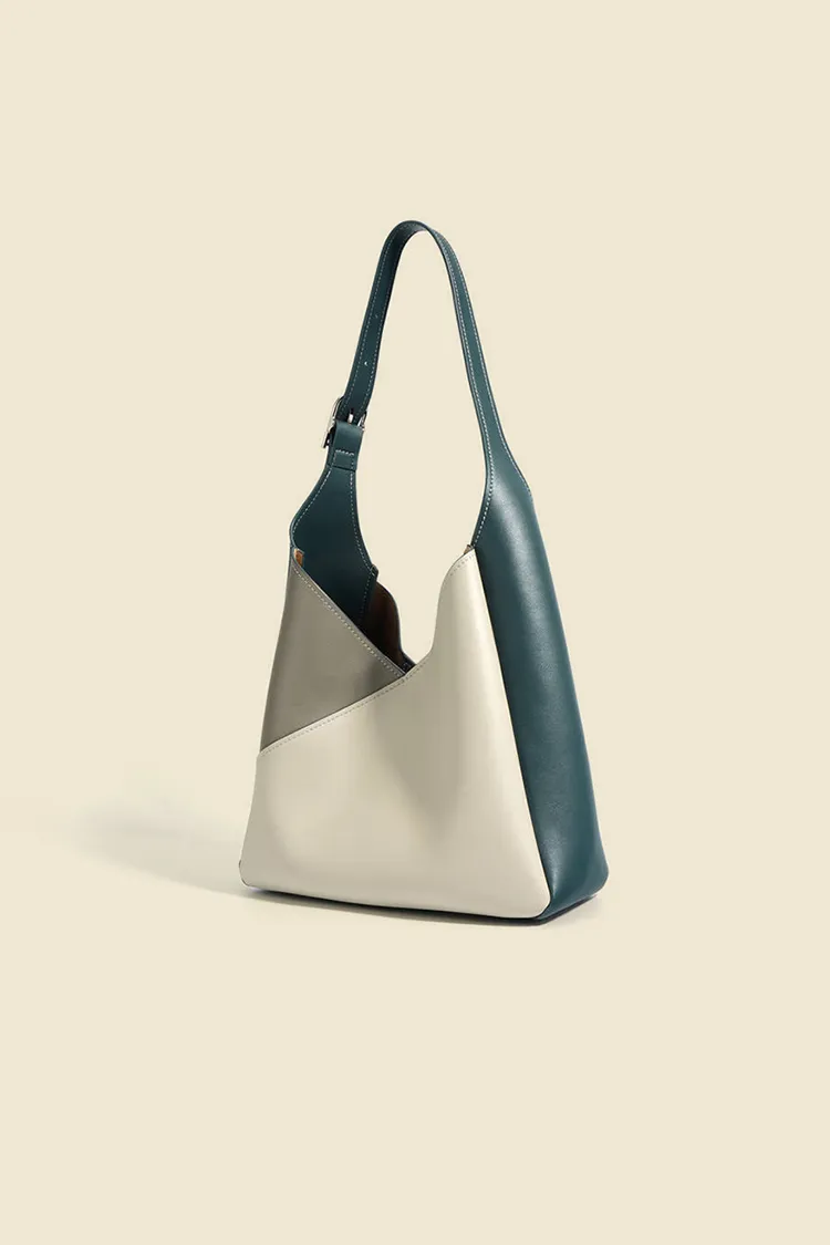 Color Block Leather Shoulder Hobo bag